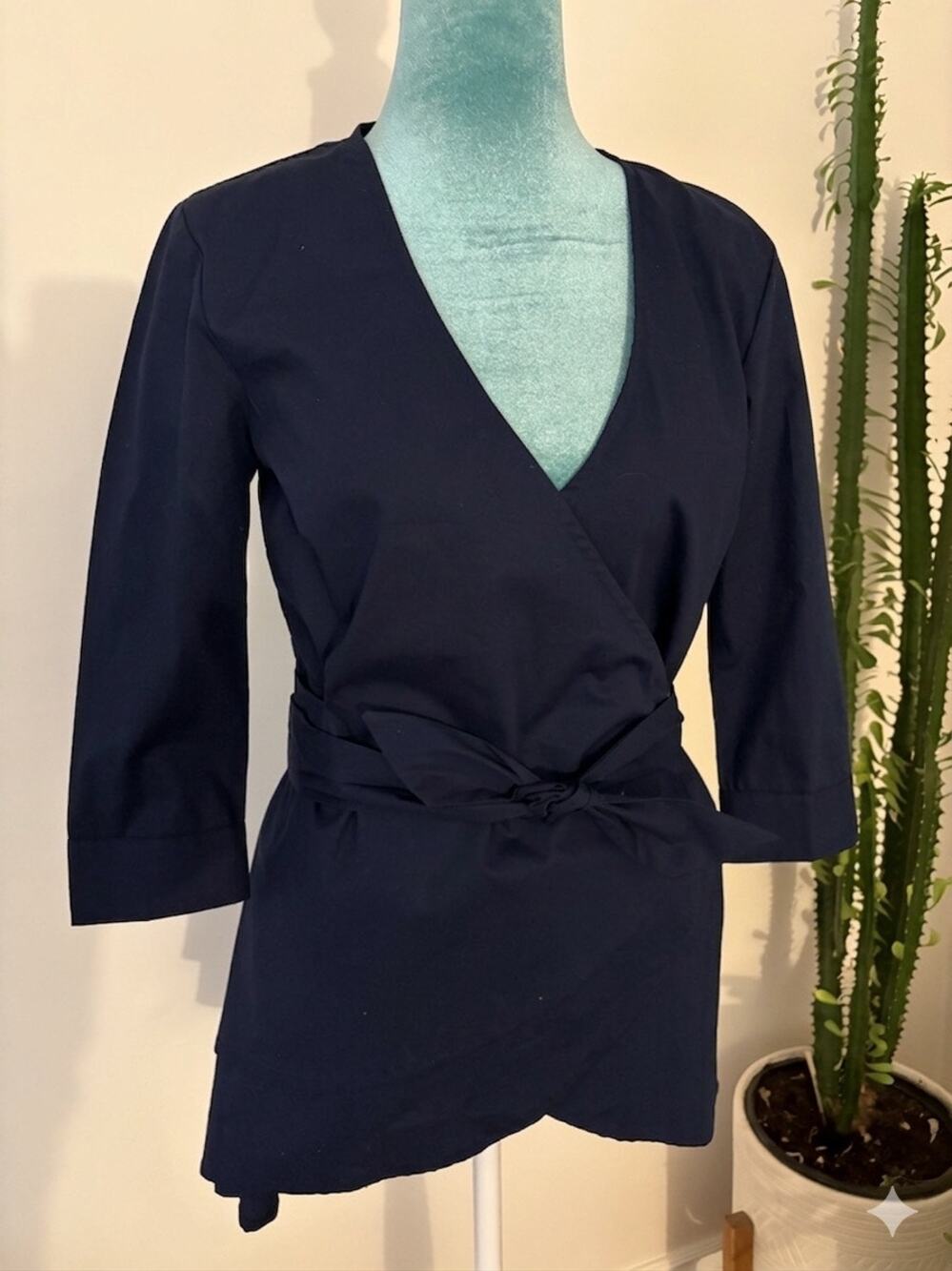 Navy Blue Cotton Spandex Wrap Tunic Fit & Flare quiet luxury eshakti